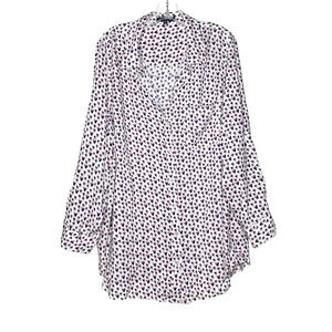 Velvet Heart Button Front White Blue Red Heart Print Top